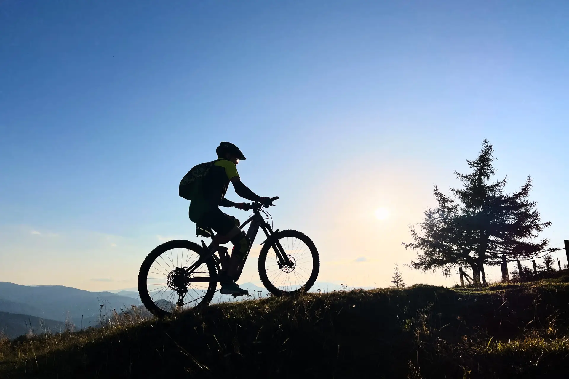 Cyclist,Man,Riding,Electric,Mountain,Bike,Outdoors.,Male,Tourist,Biking